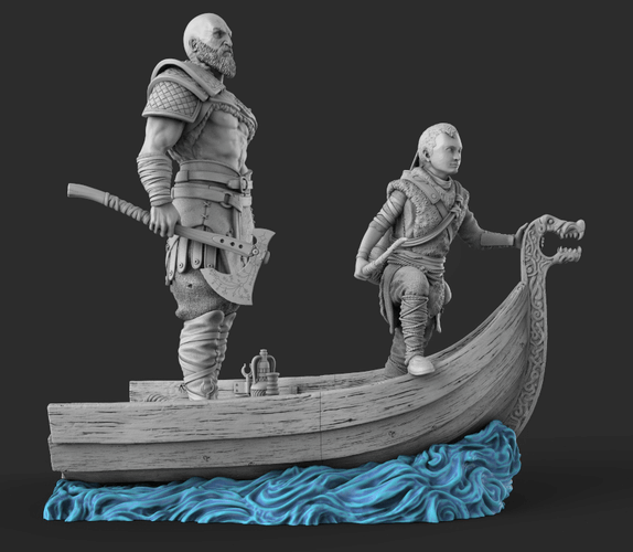 STL Fanart Kratos & Atreus on Boat Diorama