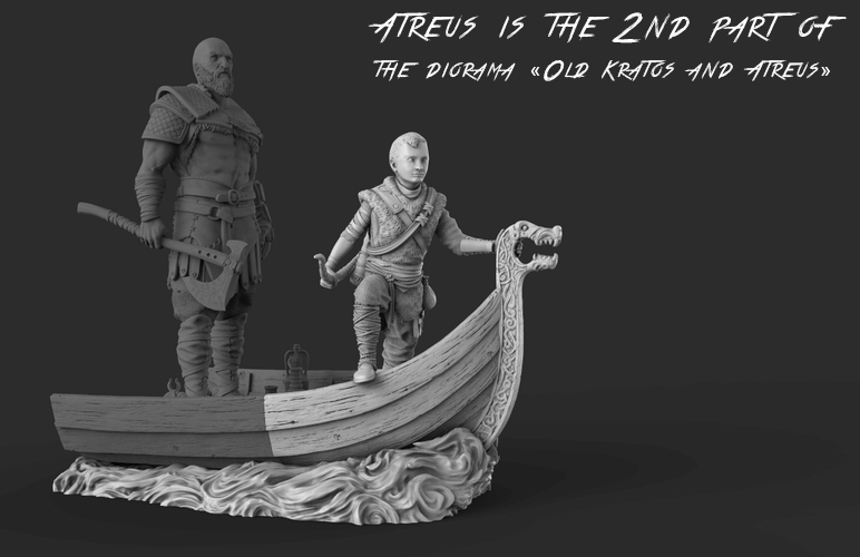STL Fanart Kratos & Atreus on Boat Diorama